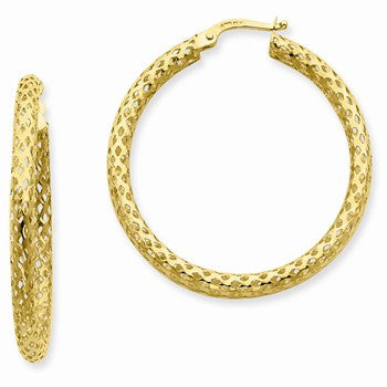 14k Yellow Gold 3mm Mesh Round Hoop Earrings