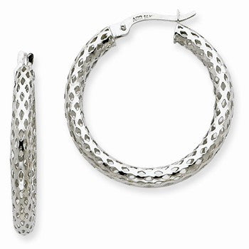 14k White Gold 3.5mm Mesh Round Hoop Earrings