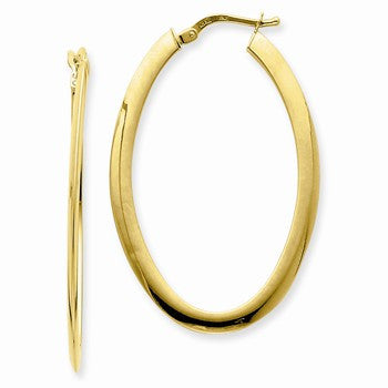 14k Yellow Gold 1.5mm Polished Flat Oval Hoop Earrings