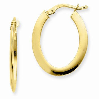 14k Yellow Gold 1.5mm Polished Flat Oval Hoop Earrings