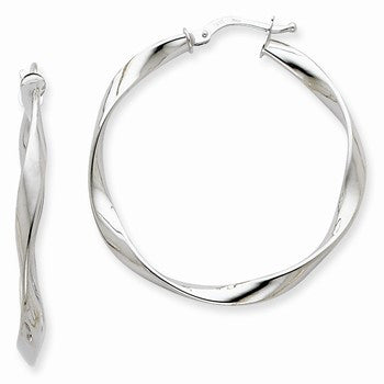 14k White Gold 3x30mm Polished Twist Hoop Earrings