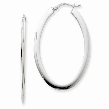 14k White Gold 1.5mm Polished Flat Oval Hoop Earrings