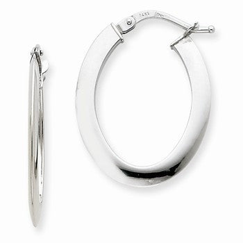 14k White Gold 1.5mm Polished Flat Oval Hoop Earrings