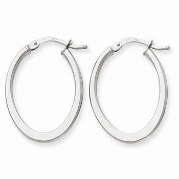 14k White Gold 1.5mm Tapered Flat Oval Hoop Earrings