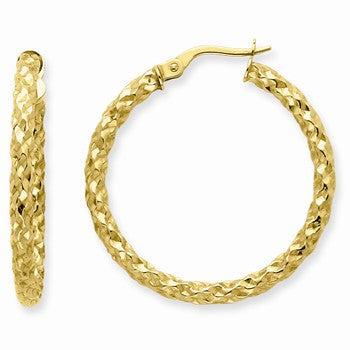 14k Yellow Gold 3mm Textured Round Hoop Earrings