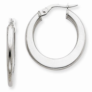 14k White Gold 3x15mm Tapered Round Hoop Earrings