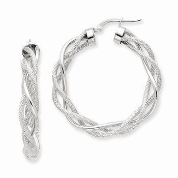 14k White Gold Polished Satin Twisted Hoop Earrings