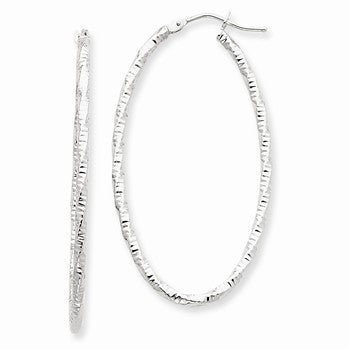 14k White Gold Textured Hoop Earrings