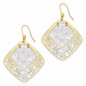 14k Two-tone Fancy Shepard Hook Earrings