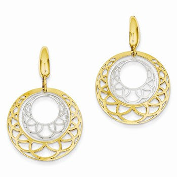 14k Two-tone Fancy Circle Leverback Earrings