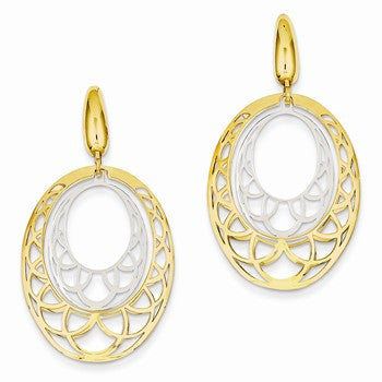 14k Two-tone Fancy Oval Leverback Earrings