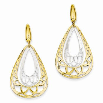 14k Two-tone Fancy Oval Leverback Earrings