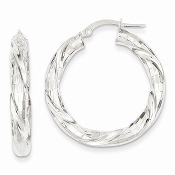 14k White Gold Textured Hinged Hoop Earrings