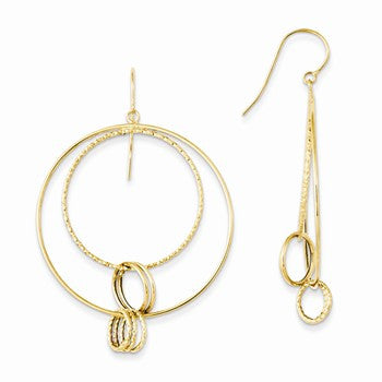 14k Yellow Gold Large Double Twisted Circle Shepherd Hook Earrings