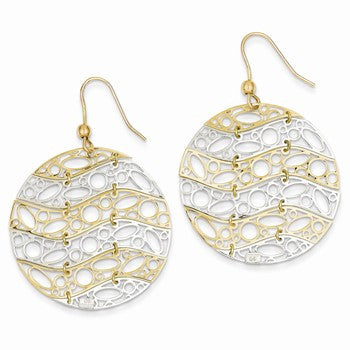 14k Two-tone Fancy Circle Shepherd Hook Earrings