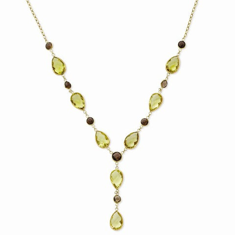 14K Yellow Gold Lemon & Smokey Quartz Drop Necklace