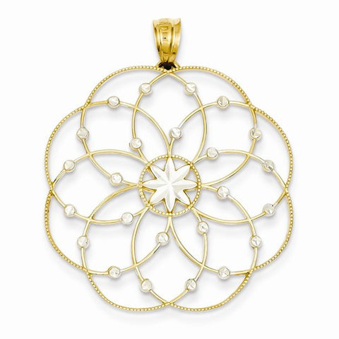 14k Gold & Rhodium Diamond-cut Spiral Circle Pendant, Pendants for Necklace