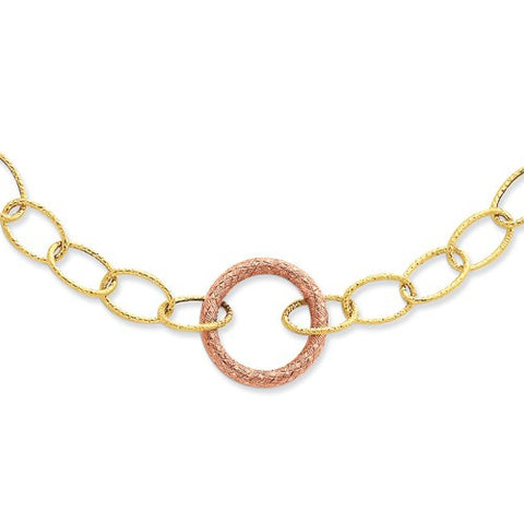 14K Yellow Gold & Rhodium Multi-Colored Rhodium Fancy Textured Link Necklace