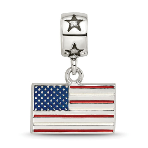 Flag 3,8 Enameled On Star Charm Bead Bail in Sterling Silver