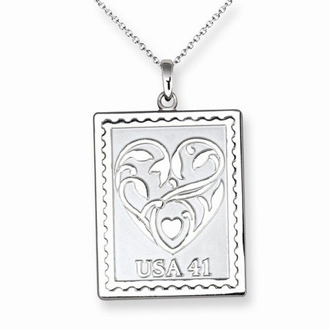 Sterling Silver Postage Stamp Wedding Hearts Necklace