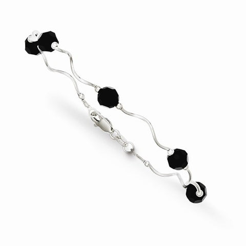 Sterling Silver with Black Swarovski Elements Beads Spiral Bracelet