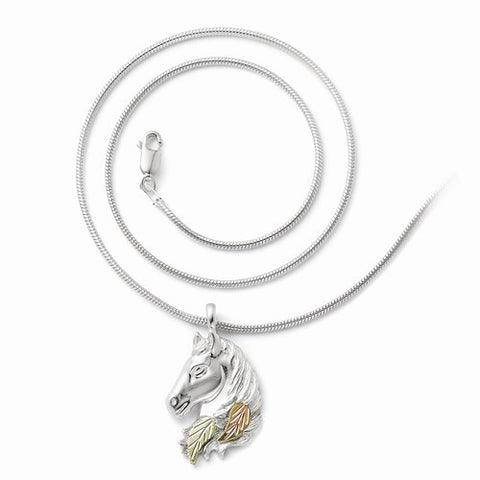 Sterling Silver & 12K Gold Lg Horsehead Necklace