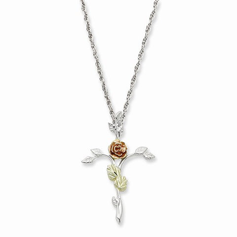 Sterling Silver & 12K Gold Rose Cross Necklace