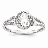 Sterling Silver White Topaz & Diamond Ring