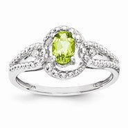 Sterling Silver Peridot & Diamond Ring