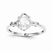 Sterling Silver White Topaz & Diamond Ring