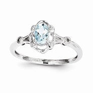 Sterling Silver Aquamarine & Diamond Ring