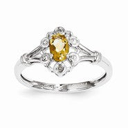 Sterling Silver Citrine & Diamond Ring