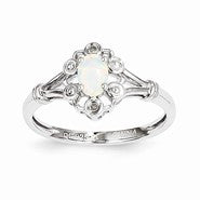 Sterling Silver Opal & Diamond Ring