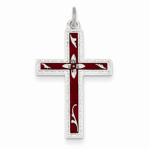 Sterling Silver Red Enameled Cross Pendant, Pendants for Necklace