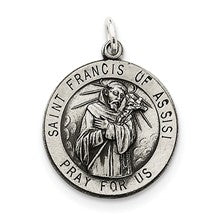 Sterling Silver Antiqued Saint Francis of Assisi Medal, Lovely Charm hide-image