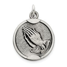 Sterling Silver Antiqued Praying Hands Medal, Charm hide-image