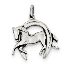 Sterling Silver Antiqued Horse in Horseshoe Charm hide-image