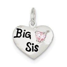 Sterling Silver Big Sis CZ Heart Charm hide-image