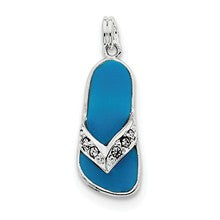 Sterling Silver Aqua Enameled Czech Crystal Flip Flop Charm hide-image