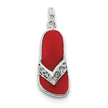 Sterling Silver Red Enameled CZ Flip Flop Charm hide-image