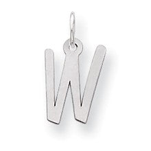 Sterling Silver Medium Slanted Block Initial W Charm hide-image