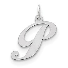 Sterling Silver Medium Fancy Script Initial P Charm hide-image