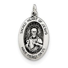 Sterling Silver Antiqued Sacred Heart of Jesus Medal, Appealing Charm hide-image