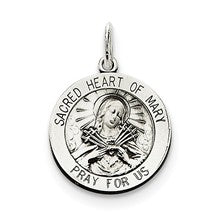 Sterling Silver Antiqued Sacred Heart of Mary Medal, Dazzling Charm hide-image