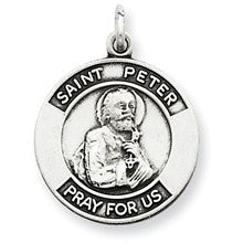 Sterling Silver Antiqued Saint Peter Medal, Pretty Charm hide-image