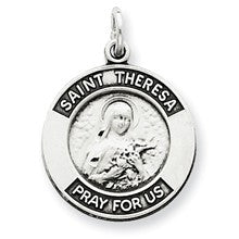 Sterling Silver Antiqued Saint Theresa Medal, Appealing Charm hide-image