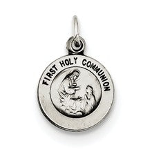 Sterling Silver Antiqued First Holy Communion Medal, Charm hide-image