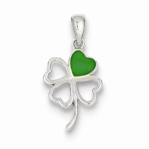 Sterling Silver Green Enameled Four Leaf Clover Pendant, Pendants for Necklace