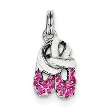 Sterling Silver Pink CZ Enamel Ballet Slipper Charm hide-image