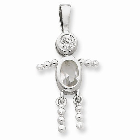 Sterling Silver CZ & April Glass Boy Pendant, Pendants for Necklace